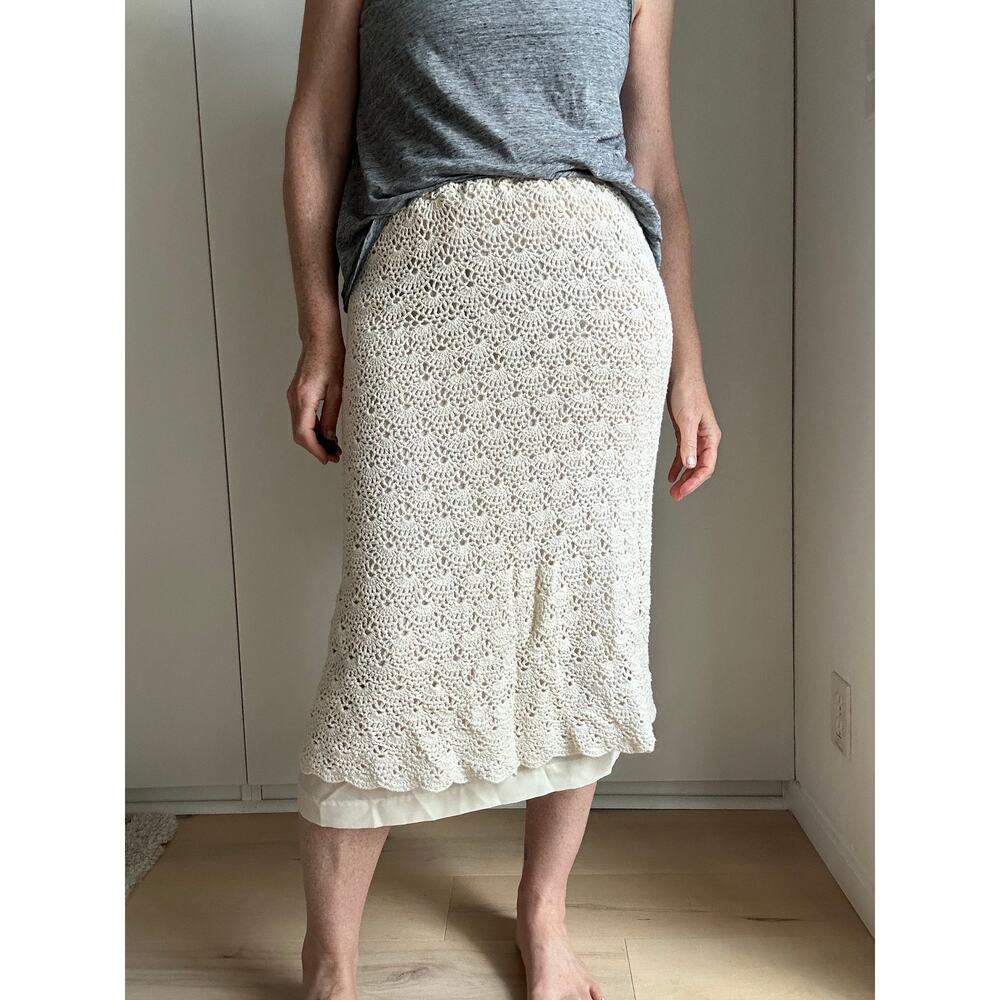 Vintage Crochet Cotton Midi Skirt Cream Size Small Boho Coquette Softgirl Look - Picture 9 of 10
